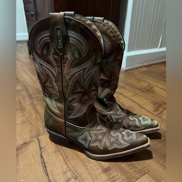 ROCKY HANDMADE Leather Western Cowgirl Boots-Brown Size 6 - Picture 1 of 14